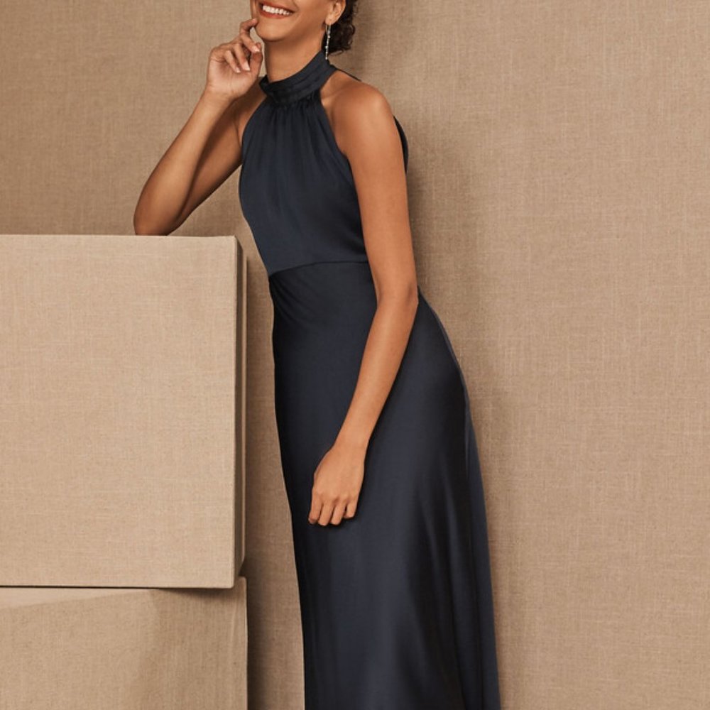 NWOT BHLDN Esme Satin Charmeuse Dress  Navy 16